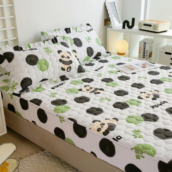 91家纺网 家纺一手货源 找家纺 情煊 2023新款全棉夹棉纯色印花床笠款(可定制尺寸) 床笠-竹林熊猫