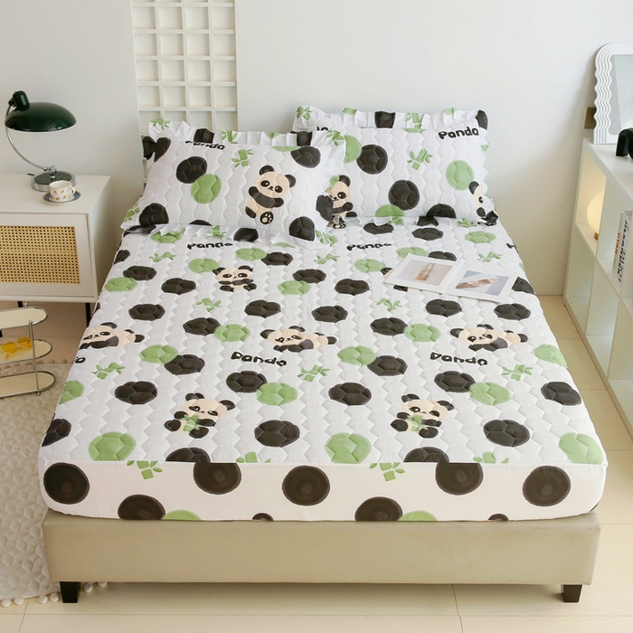 91家纺网 家纺一手货源 找家纺 情煊 2023新款全棉夹棉纯色印花床笠款(可定制尺寸) 床笠-竹林熊猫