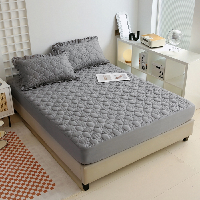 91家纺网 家纺一手货源 找家纺 情煊 2023新款全棉夹棉纯色印花床笠款(可定制尺寸) 床笠-绅士灰