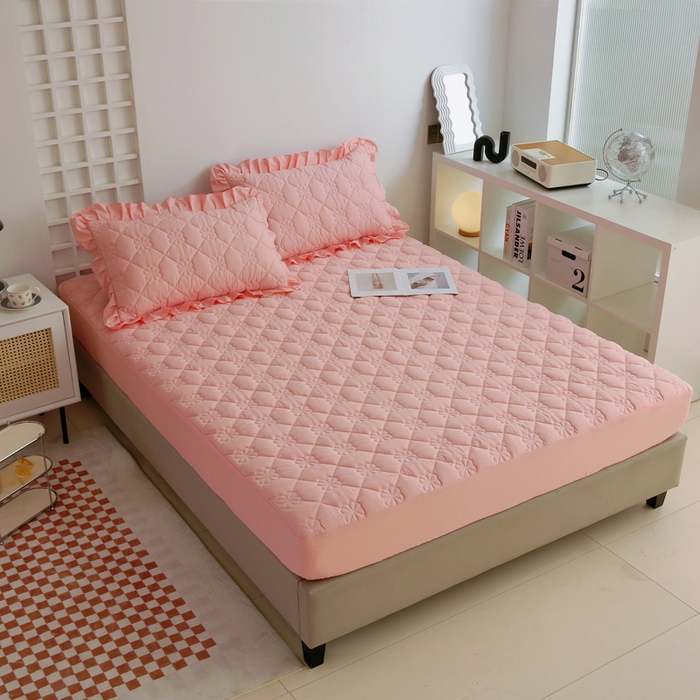 91家纺网 家纺一手货源 找家纺 情煊 2023新款全棉夹棉纯色印花床笠款(可定制尺寸) 床笠-粉玉