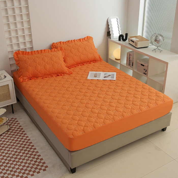 91家纺网 家纺一手货源 找家纺 情煊 2023新款全棉夹棉纯色印花床笠款(可定制尺寸) 床笠-橘色