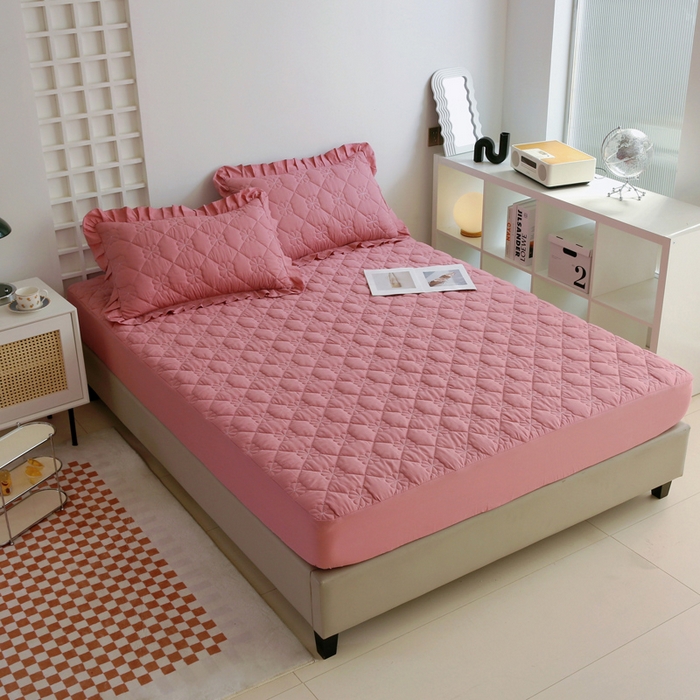 91家纺网 家纺一手货源 找家纺 情煊 2023新款全棉夹棉纯色印花床笠款(可定制尺寸) 床笠-豆沙