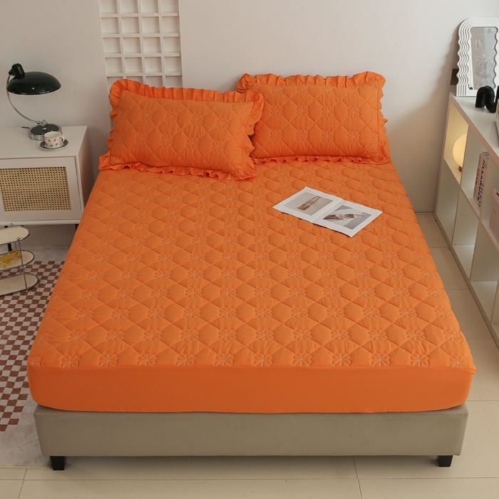 91家纺网 家纺一手货源 找家纺 情煊 2023新款全棉夹棉纯色印花床笠款(可定制尺寸) 床笠-橘色