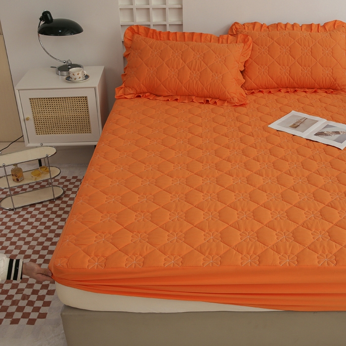 91家纺网 家纺一手货源 找家纺 情煊 2023新款全棉夹棉纯色印花床笠款(可定制尺寸) 床笠-橘色