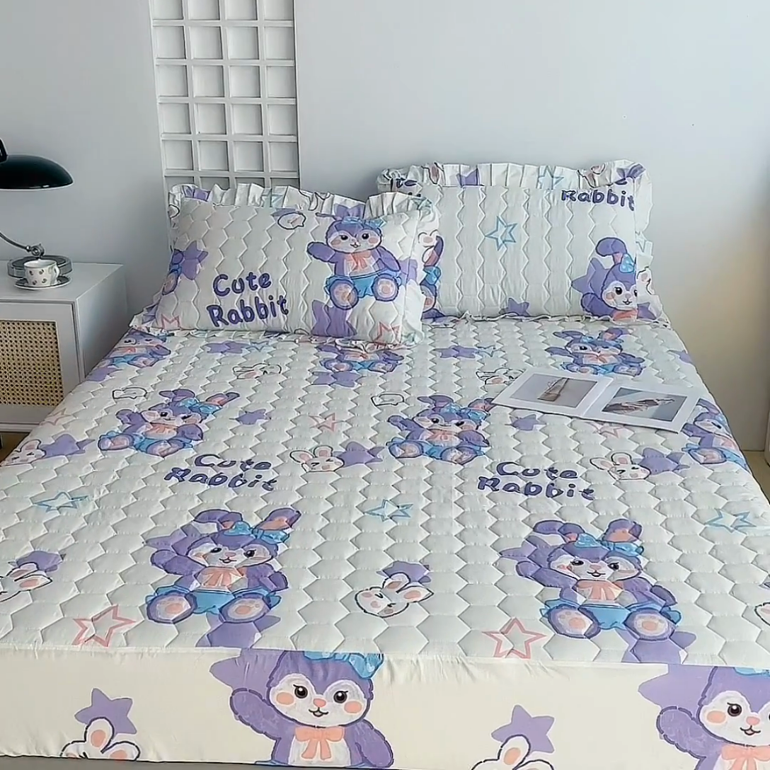 91家纺网 家纺一手货源 找家纺 情煊 2023新款全棉夹棉纯色印花床笠款(可定制尺寸) 床笠-幸运兔