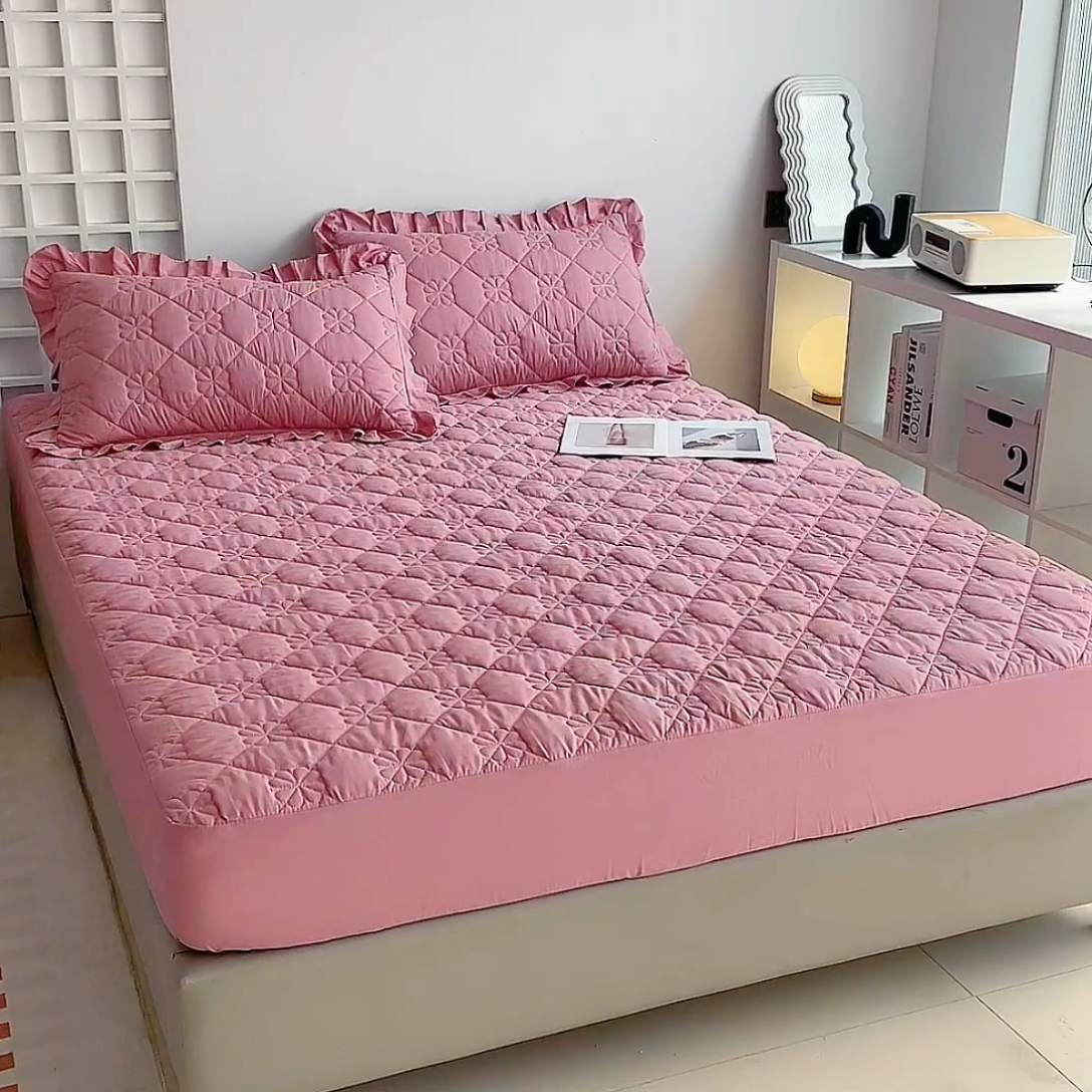 91家纺网 家纺一手货源 找家纺 情煊 2023新款全棉夹棉纯色印花床笠款(可定制尺寸) 床笠-豆沙