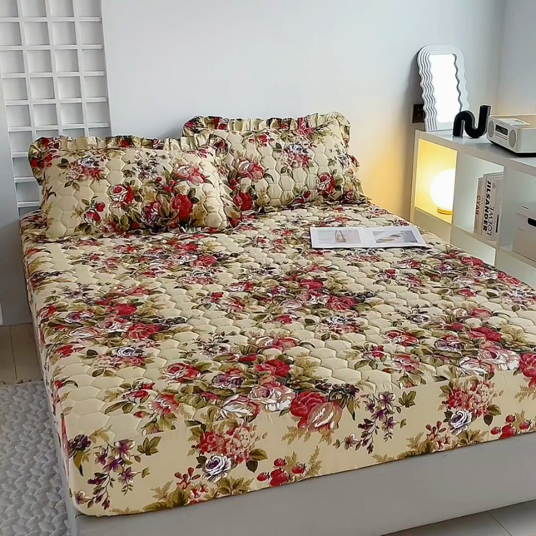 91家纺网 家纺一手货源 找家纺 情煊 2023新款全棉夹棉纯色印花床笠款(可定制尺寸) 床笠-情深似海