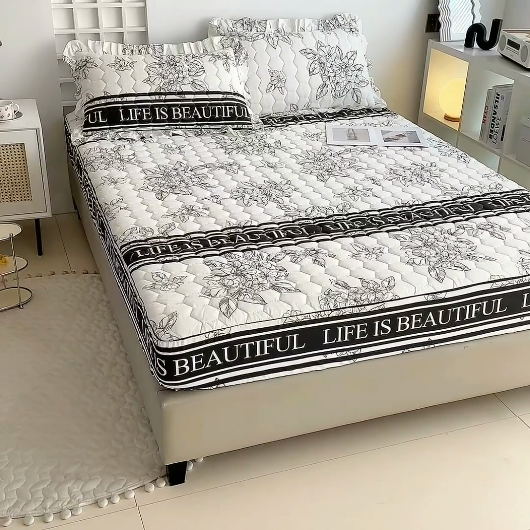 91家纺网 家纺一手货源 找家纺 情煊 2023新款全棉夹棉纯色印花床笠款(可定制尺寸) 床笠-木槿