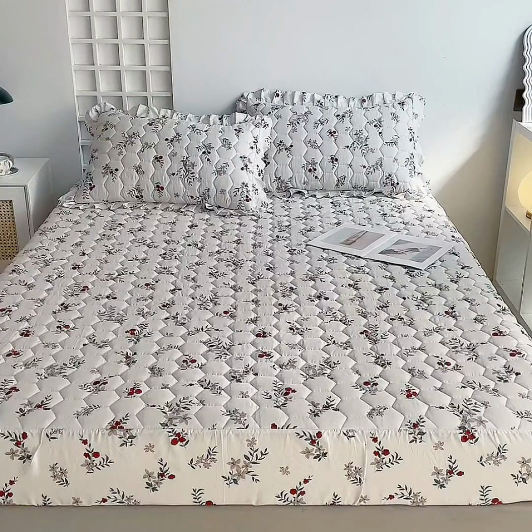 91家纺网 家纺一手货源 找家纺 情煊 2023新款全棉夹棉纯色印花床笠款(可定制尺寸) 床笠-梦里繁花