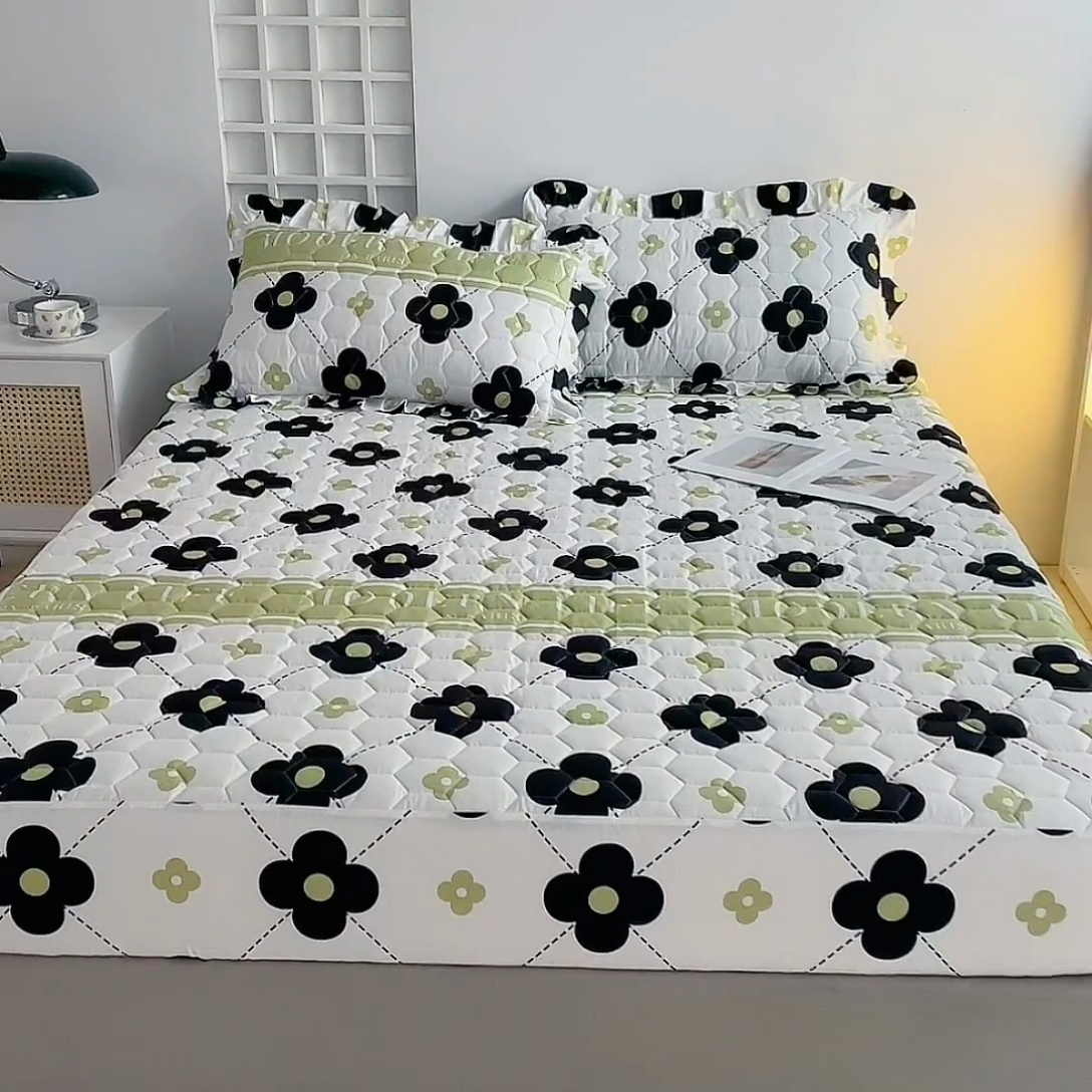 91家纺网 家纺一手货源 找家纺 情煊 2023新款全棉夹棉纯色印花床笠款(可定制尺寸) 床笠-幸运花园