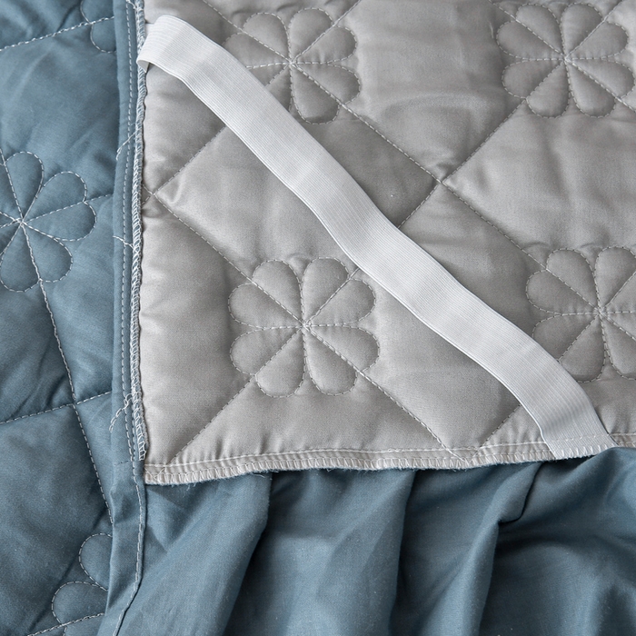 91家纺网 家纺一手货源 找家纺 情煊 2023新款全棉夹棉纯色印花床裙款(可定制尺寸) 灰蓝