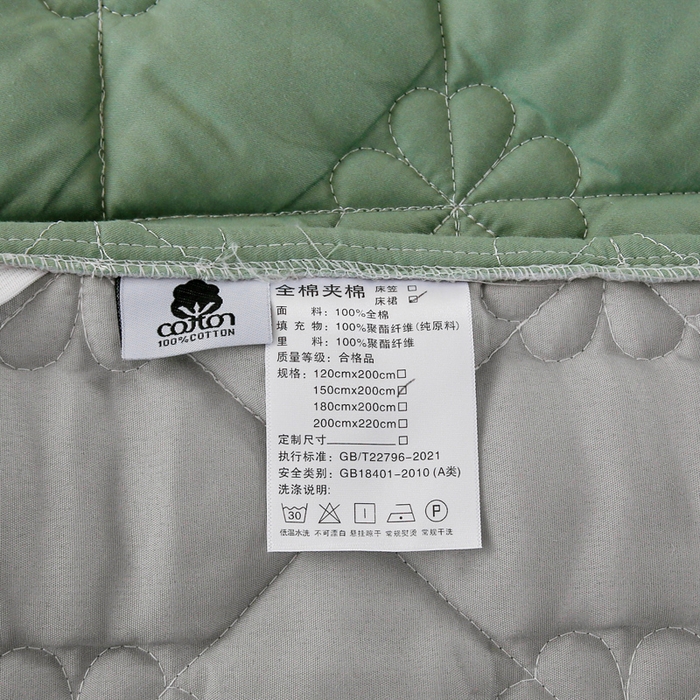 91家纺网 家纺一手货源 找家纺 情煊 2023新款全棉夹棉纯色印花床裙款(可定制尺寸) 浅绿