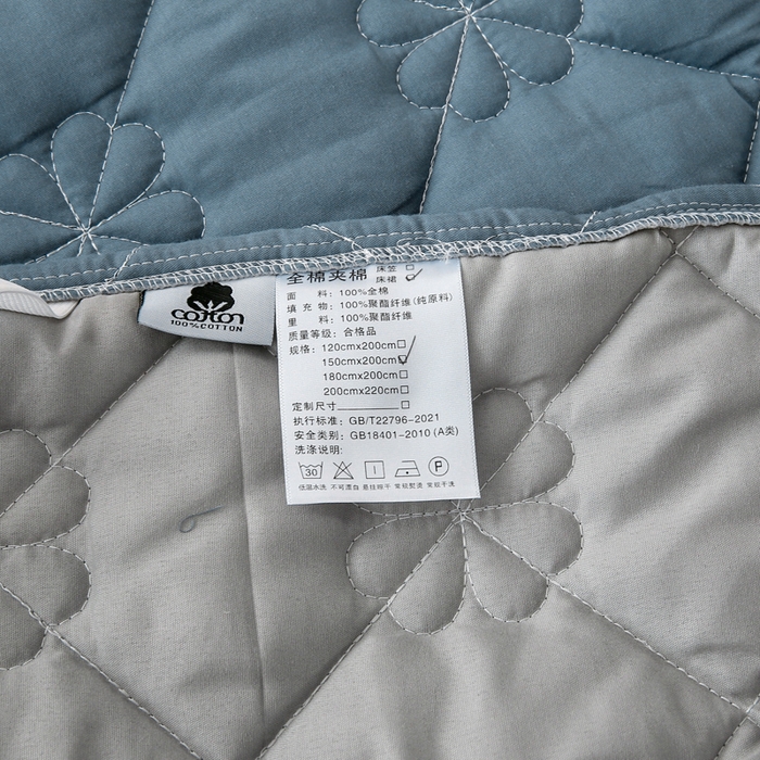 91家纺网 家纺一手货源 找家纺 情煊 2023新款全棉夹棉纯色印花床裙款(可定制尺寸) 灰蓝