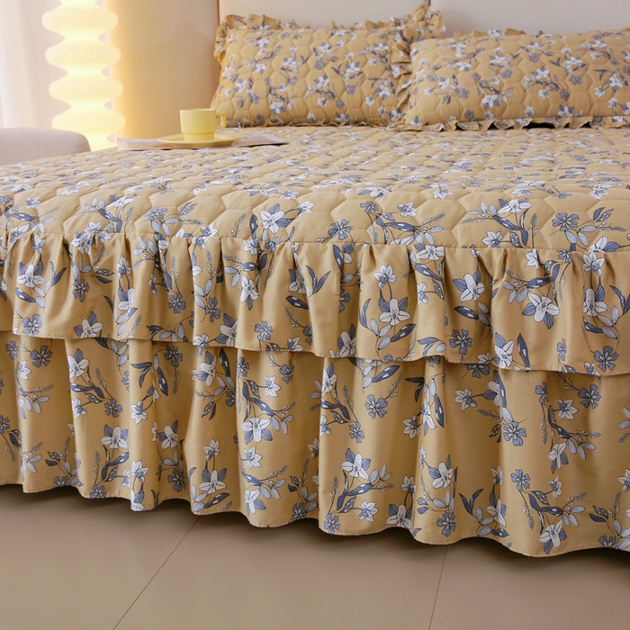 91家纺网 家纺一手货源 找家纺 情煊 2023新款全棉夹棉纯色印花床裙款(可定制尺寸) 安娜庄园