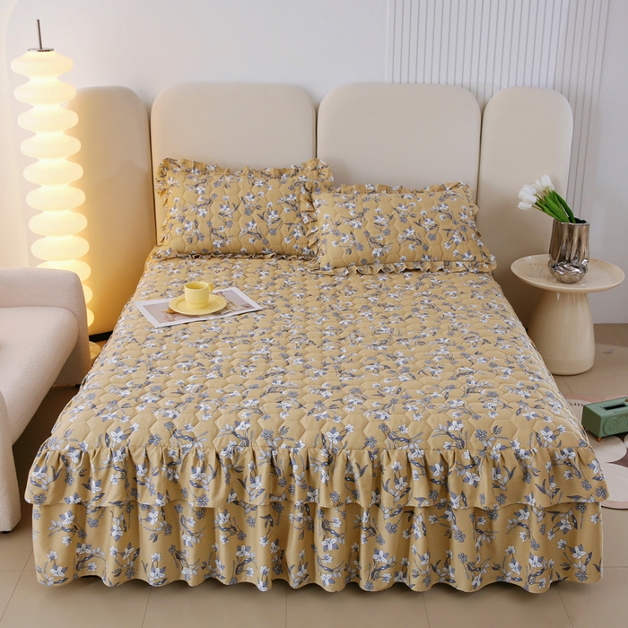 91家纺网 家纺一手货源 找家纺 情煊 2023新款全棉夹棉纯色印花床裙款(可定制尺寸) 安娜庄园