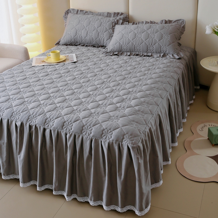 91家纺网 家纺一手货源 找家纺 情煊 2023新款全棉夹棉纯色印花床裙款(可定制尺寸) 绅士灰