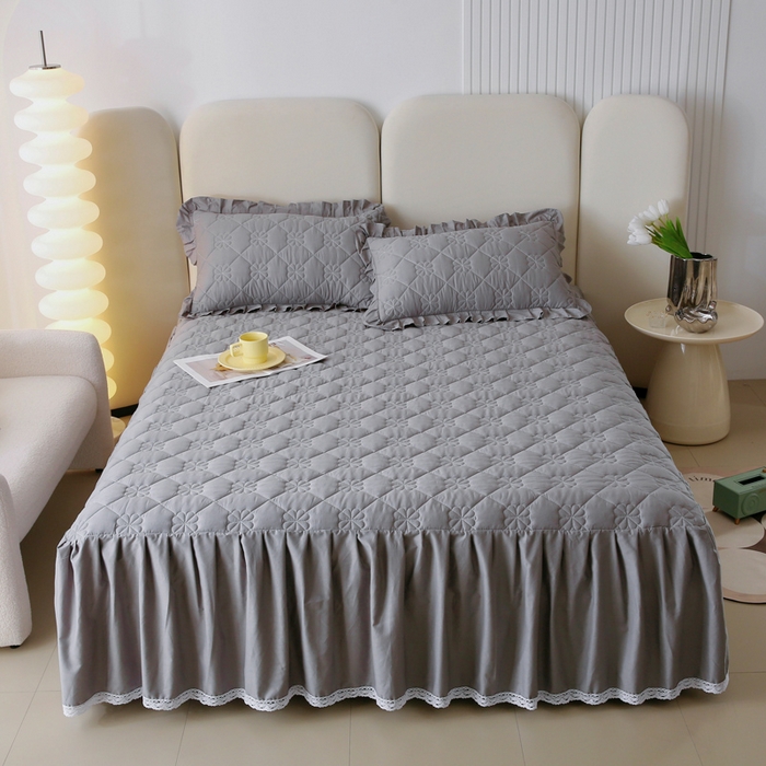 91家纺网 家纺一手货源 找家纺 情煊 2023新款全棉夹棉纯色印花床裙款(可定制尺寸) 绅士灰