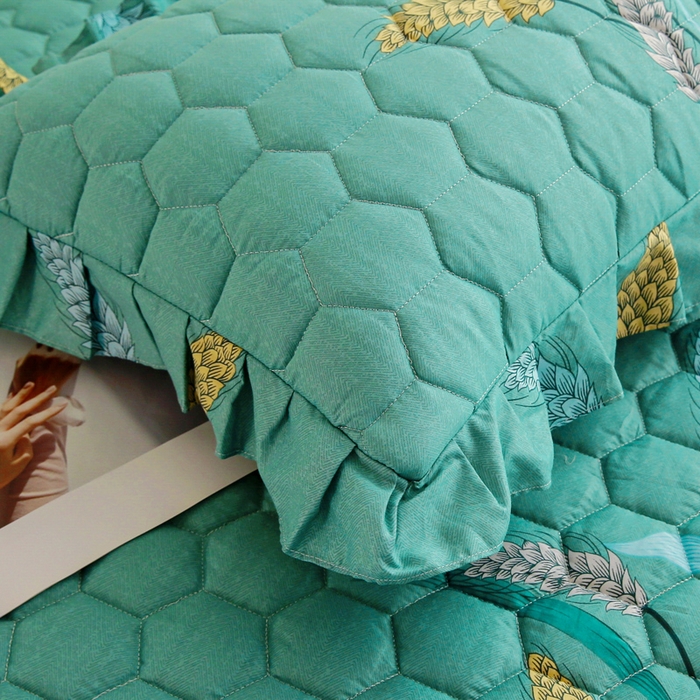 91家纺网 家纺一手货源 找家纺 情煊 2023新款全棉夹棉纯色印花床裙款(可定制尺寸) 麦之穗