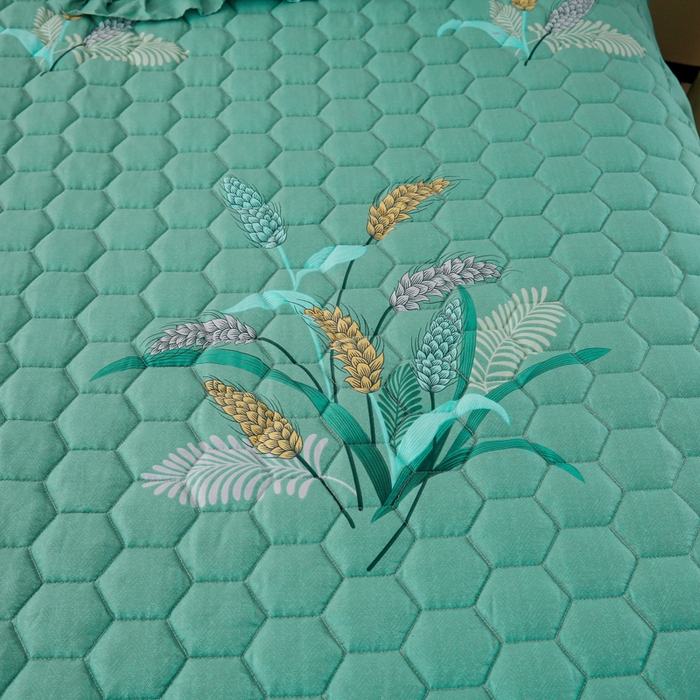 91家纺网 家纺一手货源 找家纺 情煊 2023新款全棉夹棉纯色印花床裙款(可定制尺寸) 麦之穗