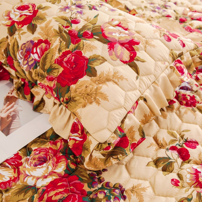 91家纺网 家纺一手货源 找家纺 情煊 2023新款全棉夹棉纯色印花床裙款(可定制尺寸) 情深似海