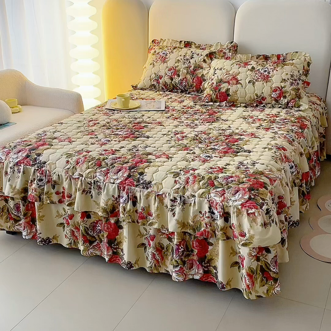 91家纺网 家纺一手货源 找家纺 情煊 2023新款全棉夹棉纯色印花床裙款(可定制尺寸) 情深似海