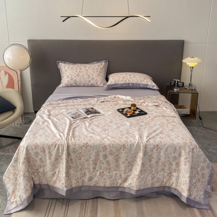 91家纺网 家纺一手货源 找家纺 棉生活 2023新款3M贡缎工艺天丝夏被四件套 晨光 粉