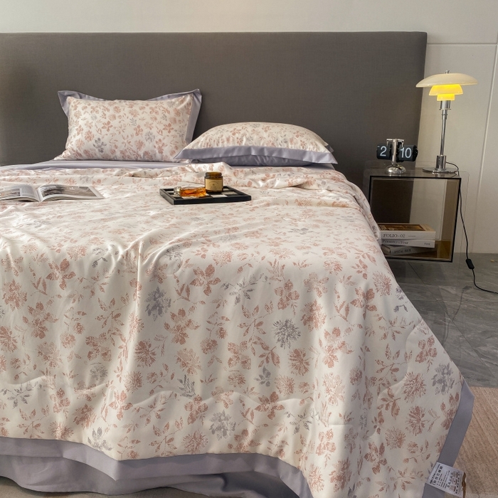 91家纺网 家纺一手货源 找家纺 棉生活 2023新款3M贡缎工艺天丝夏被四件套 晨光 粉