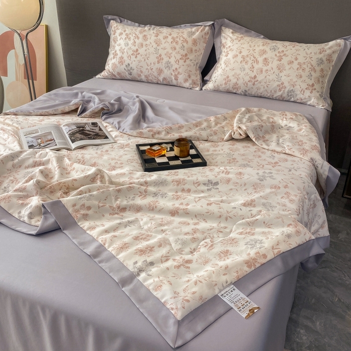 91家纺网 家纺一手货源 找家纺 棉生活 2023新款3M贡缎工艺天丝夏被四件套 晨光 粉