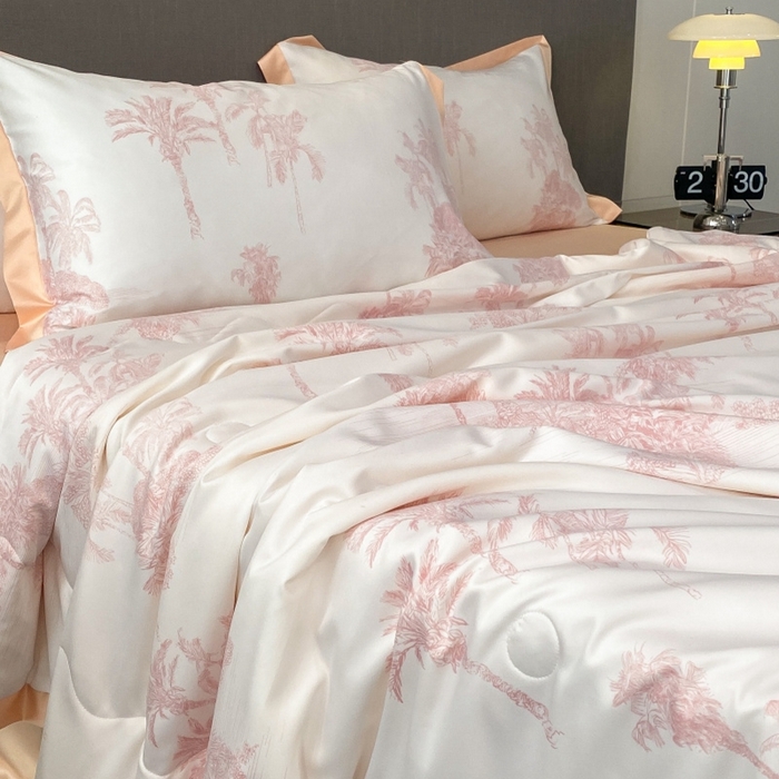 91家纺网 家纺一手货源 找家纺 棉生活 2023新款3M贡缎工艺天丝夏被四件套 洛林 粉