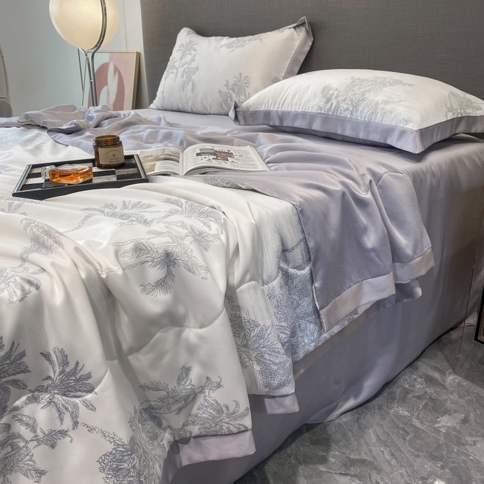 91家纺网 家纺一手货源 找家纺 棉生活 2023新款3M贡缎工艺天丝夏被四件套 洛林 灰