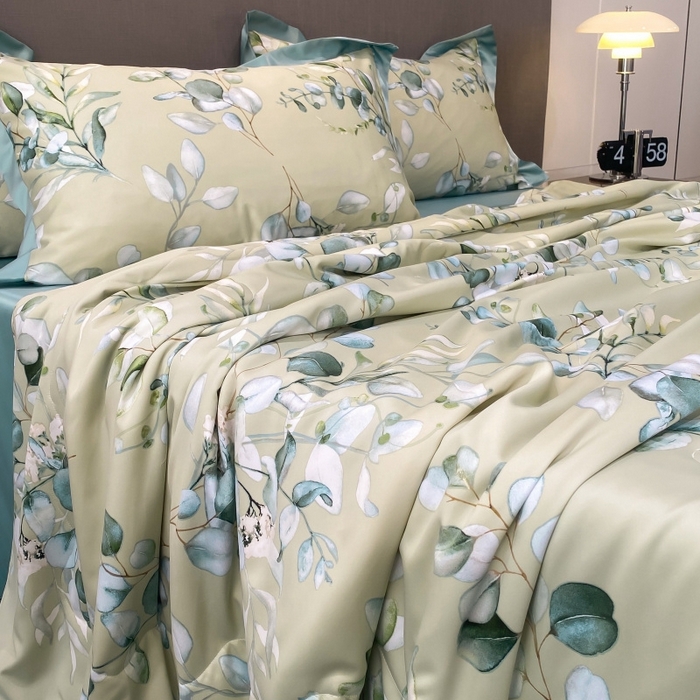 91家纺网 家纺一手货源 找家纺 棉生活 2023新款3M贡缎工艺天丝夏被四件套 森语 绿