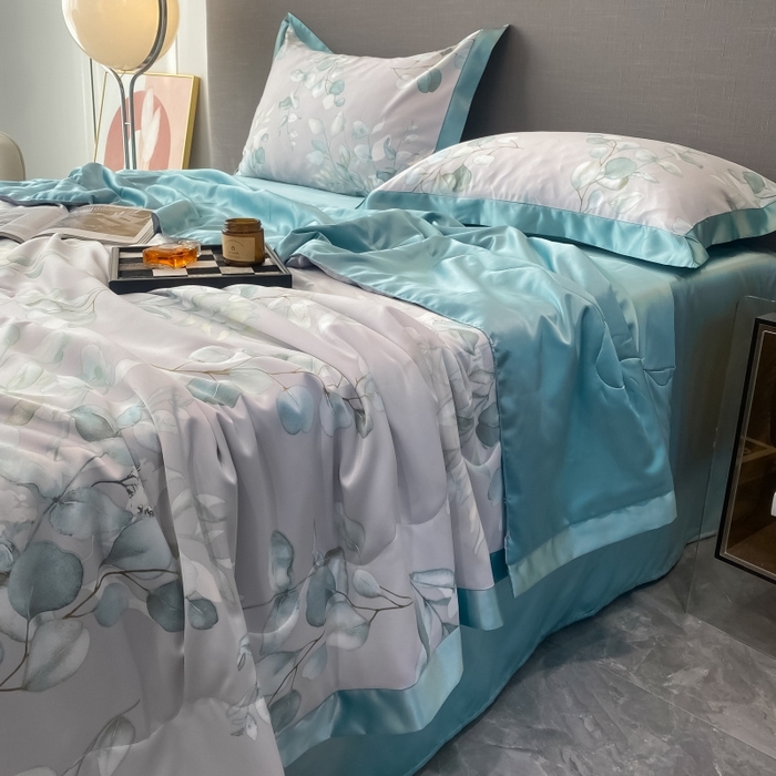 91家纺网 家纺一手货源 找家纺 棉生活 2023新款3M贡缎工艺天丝夏被四件套 森语 灰