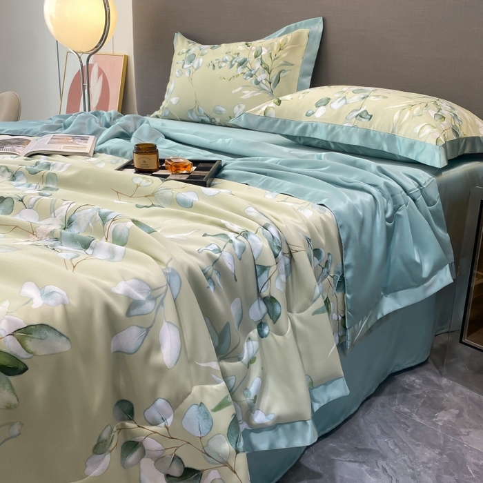 91家纺网 家纺一手货源 找家纺 棉生活 2023新款3M贡缎工艺天丝夏被四件套 森语 绿