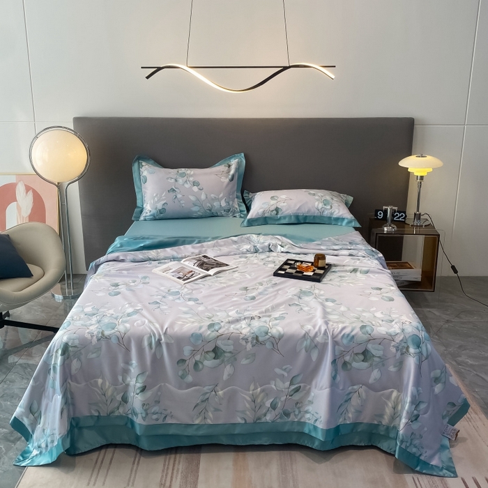 91家纺网 家纺一手货源 找家纺 棉生活 2023新款3M贡缎工艺天丝夏被四件套 森语 灰