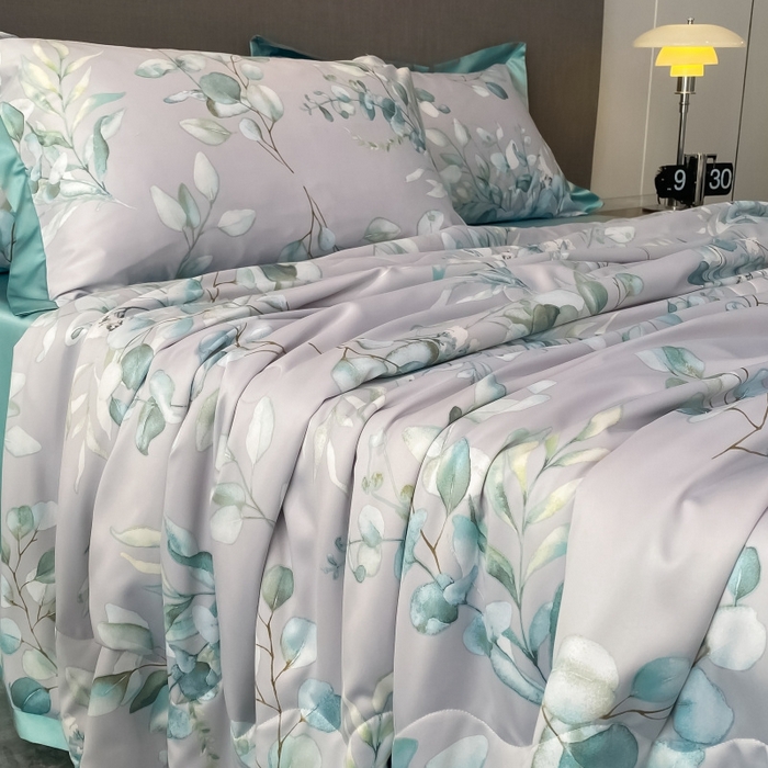 91家纺网 家纺一手货源 找家纺 棉生活 2023新款3M贡缎工艺天丝夏被四件套 森语 灰