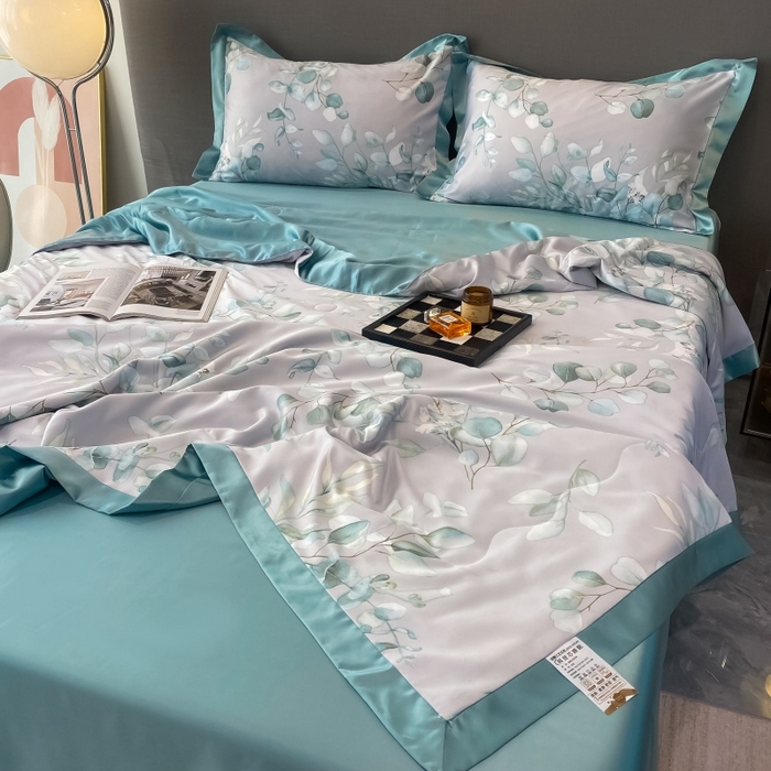 91家纺网 家纺一手货源 找家纺 棉生活 2023新款3M贡缎工艺天丝夏被四件套 森语 灰