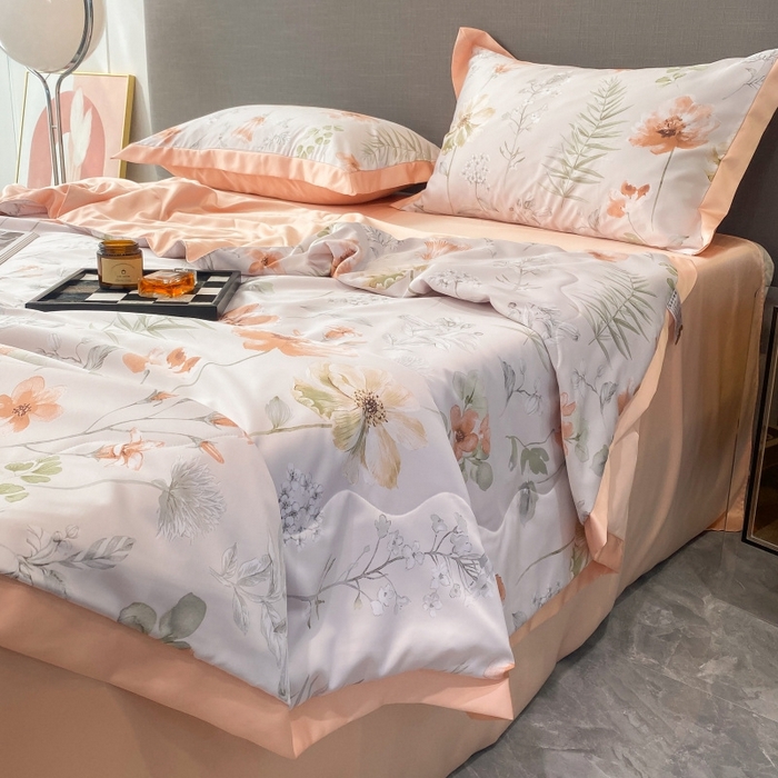 91家纺网 家纺一手货源 找家纺 棉生活 2023新款3M贡缎工艺天丝夏被四件套 苏沫 棕