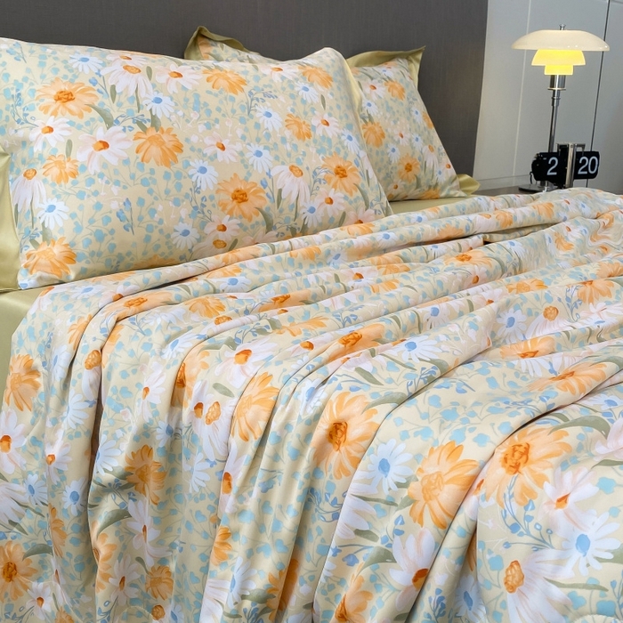 91家纺网 家纺一手货源 找家纺 棉生活 2023新款3M贡缎工艺天丝夏被四件套 松菊 桔