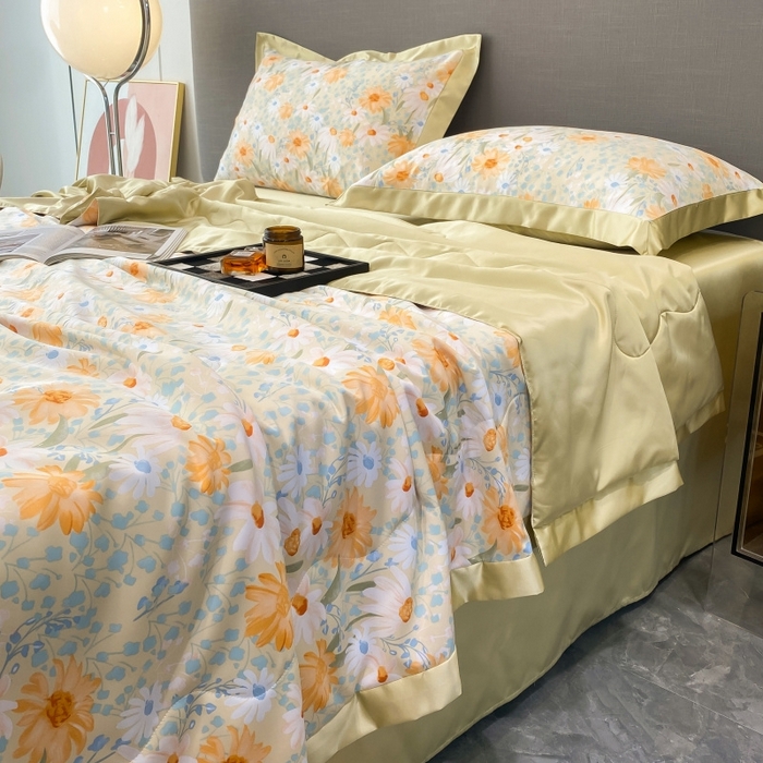 91家纺网 家纺一手货源 找家纺 棉生活 2023新款3M贡缎工艺天丝夏被四件套 松菊 桔