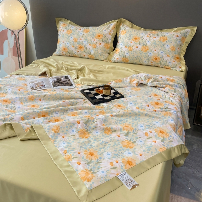 91家纺网 家纺一手货源 找家纺 棉生活 2023新款3M贡缎工艺天丝夏被四件套 松菊 桔