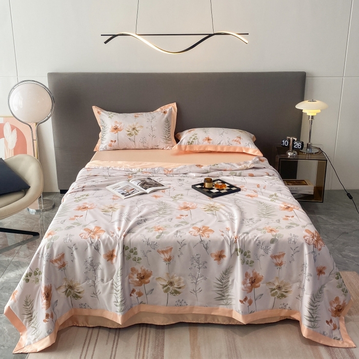 91家纺网 家纺一手货源 找家纺 棉生活 2023新款3M贡缎工艺天丝夏被四件套 苏沫 棕