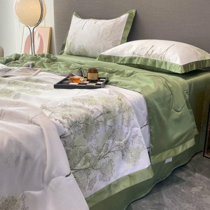 91家纺网 家纺一手货源 找家纺 棉生活 2023新款3M贡缎工艺天丝夏被四件套 晚秋 绿
