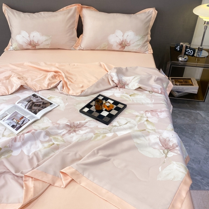 91家纺网 家纺一手货源 找家纺 棉生活 2023新款3M贡缎工艺天丝夏被四件套 香蜜 粉