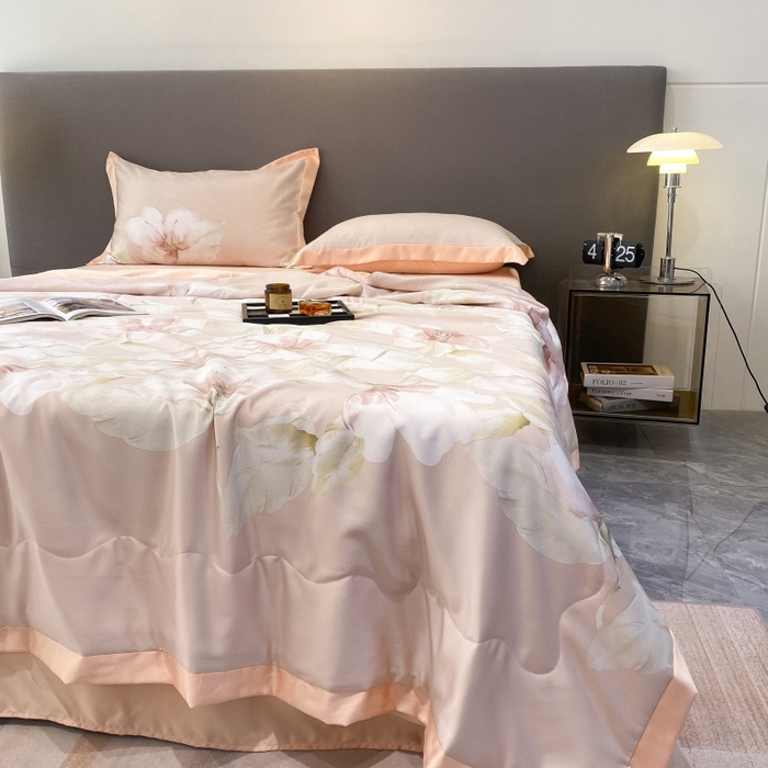 91家纺网 家纺一手货源 找家纺 棉生活 2023新款3M贡缎工艺天丝夏被四件套 香蜜 粉