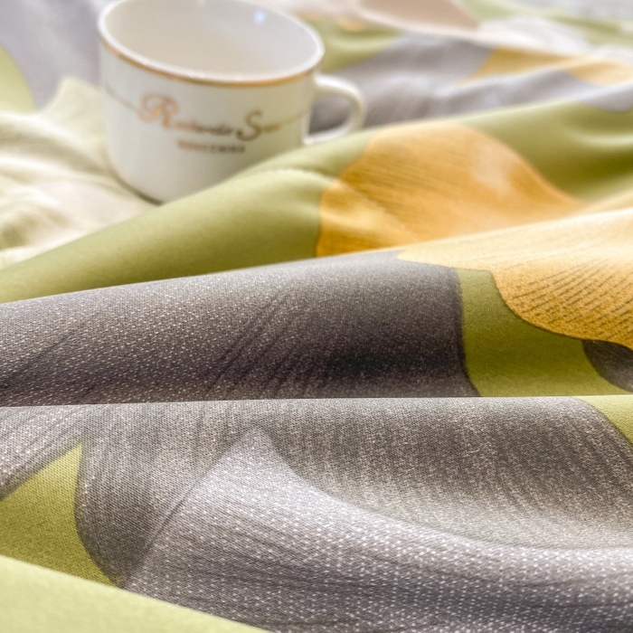 91家纺网 家纺一手货源 找家纺 棉生活 2023新款3M贡缎工艺天丝夏被四件套 银杏叶 绿