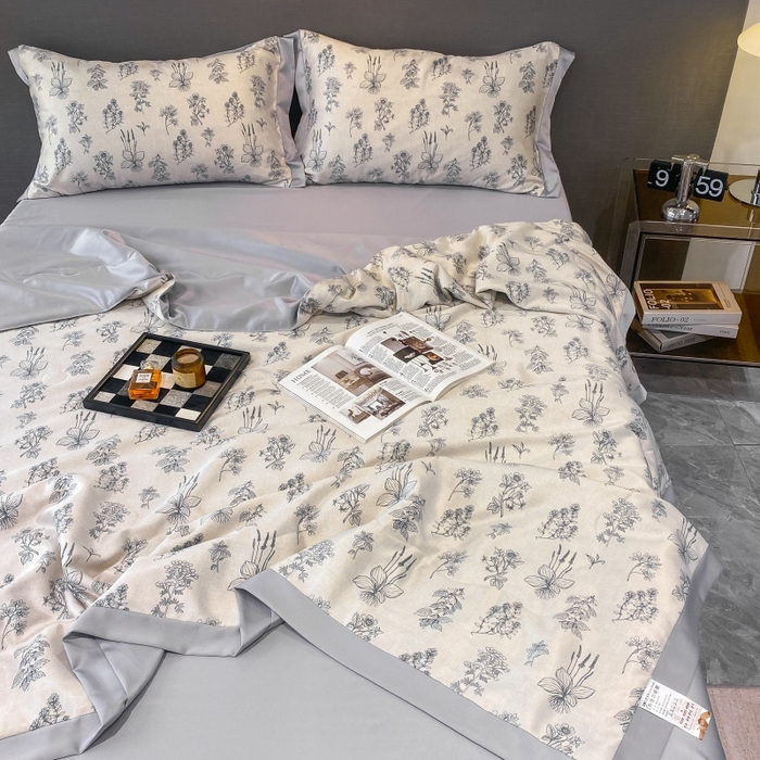 91家纺网 家纺一手货源 找家纺 棉生活 2023新款3M贡缎工艺天丝夏被四件套 枝蔓 灰