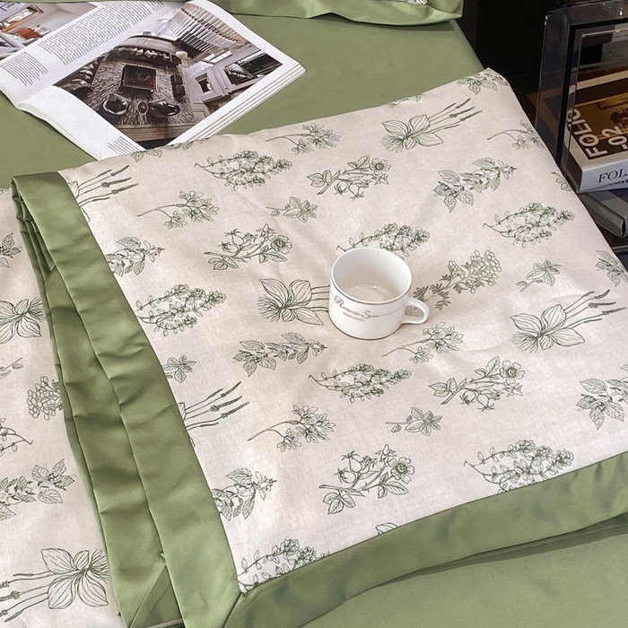 91家纺网 家纺一手货源 找家纺 棉生活 2023新款3M贡缎工艺天丝夏被四件套 枝蔓 绿