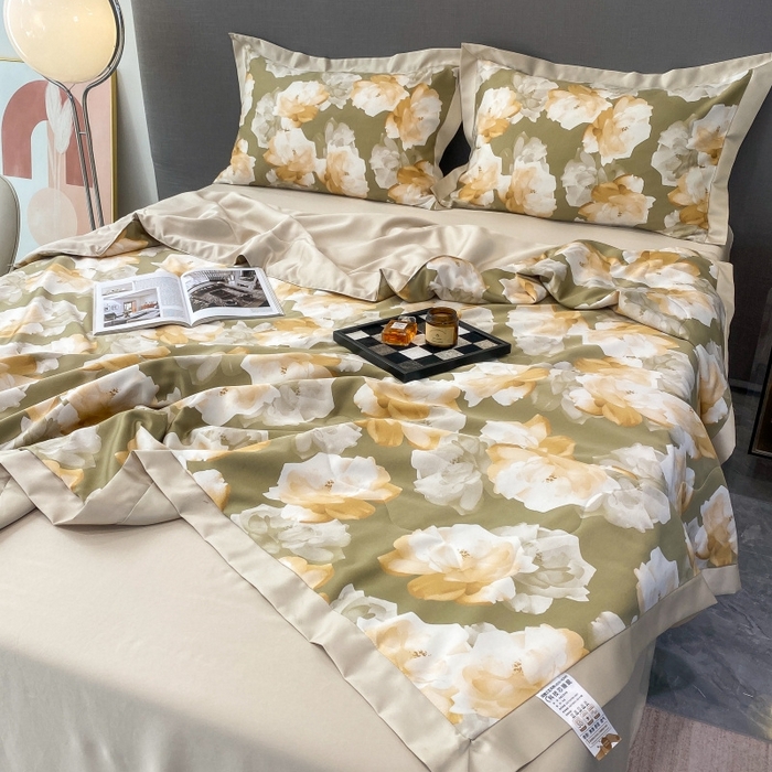 91家纺网 家纺一手货源 找家纺 棉生活 2023新款3M贡缎工艺天丝夏被四件套 知夏 绿