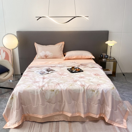 91家纺网 家纺一手货源 找家纺 棉生活 2023新款3M贡缎工艺天丝夏被四件套 香蜜 粉