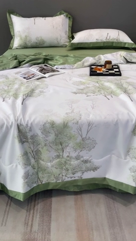 91家纺网 家纺一手货源 找家纺 棉生活 2023新款3M贡缎工艺天丝夏被四件套 晚秋 绿